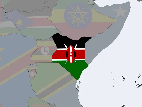 Keňa Politické Globe Vloženými Vlajky Obrázek — Stock fotografie