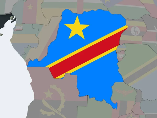 民主刚果共和国政治地球与嵌入式国旗上 — 图库照片