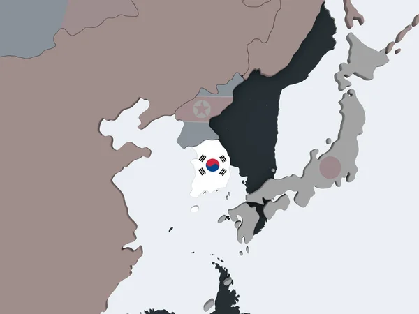 Corea Del Sur Mundo Político Con Bandera Incrustada Ilustración —  Fotos de Stock