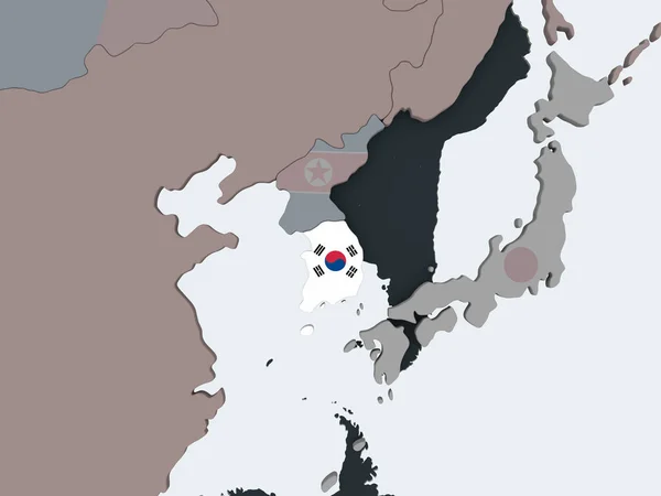 Sydkorea Politiska Jordglob Med Inbäddade Flagga Illustration — Stockfoto