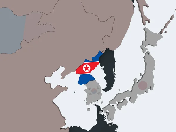 Corea Del Norte Mundo Político Con Bandera Incrustada Ilustración —  Fotos de Stock