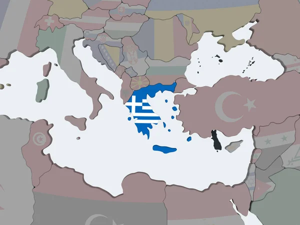 Греція Політичні Глобусом Допомогою Вбудованих Прапор Ілюстрація — стокове фото
