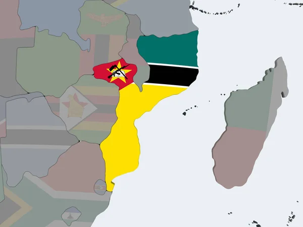 Moçambique Mundo Político Com Bandeira Embutida Ilustração — Fotografia de Stock