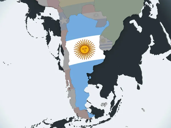 Argentinië Politieke Wereldbol Met Ingesloten Vlag Illustratie — Stockfoto