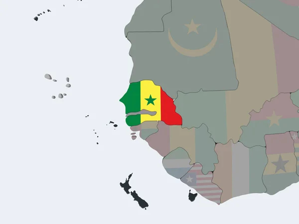 Sénégal Sur Globe Politique Avec Drapeau Intégré Illustration — Photo