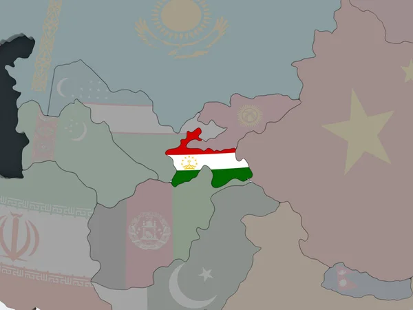 Tayikistán Mundo Político Con Bandera Incrustada Ilustración — Foto de Stock