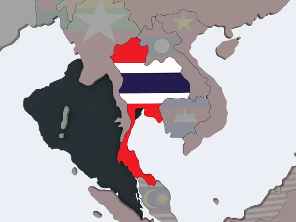 Thailand Auf Politischem Globus Mit Eingebetteter Flagge Illustration — Stockfoto