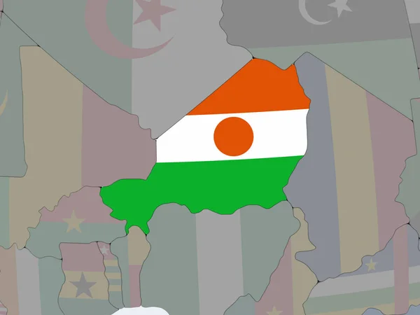 Niger Sul Globo Politico Con Bandiera Incorporata Illustrazione — Foto Stock