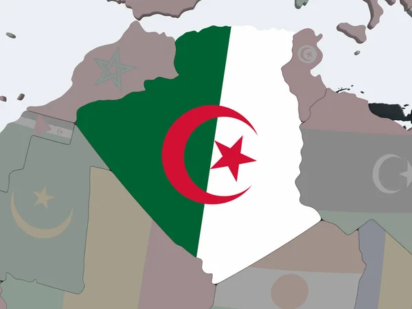 阿尔及利亚对嵌入式旗政治地球仪 — 图库照片