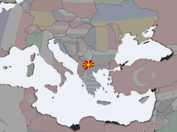 Mazedonien Auf Politischem Globus Mit Eingebetteter Flagge Illustration — Stockfoto