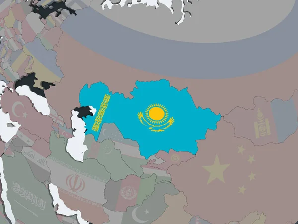 哈萨克斯坦关于嵌入式旗政治地球仪 — 图库照片