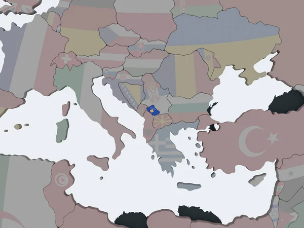 Kosowa Globus Polityczny Flagą Osadzonych Ilustracja — Zdjęcie stockowe