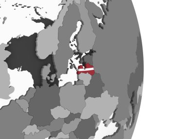 Letonya katıştırılmış bayrak ile gri siyasi dünya üzerinde. 3D çizim.