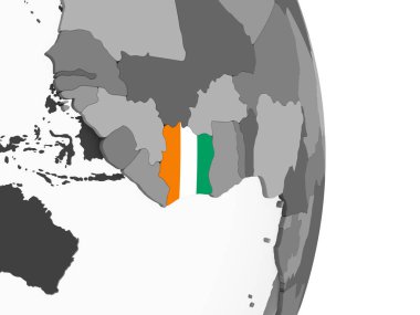 Fildişi Sahili katıştırılmış bayrak ile gri siyasi dünya üzerinde. 3D çizim.