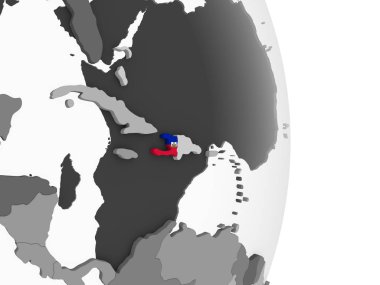 Haiti katıştırılmış bayrak ile gri siyasi dünya üzerinde. 3D çizim.