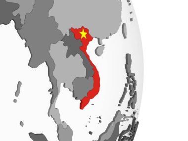 Vietnam katıştırılmış bayrak ile gri siyasi dünya üzerinde. 3D çizim.