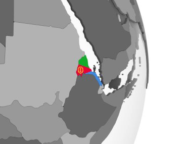Eritre katıştırılmış bayrak ile gri siyasi dünya üzerinde. 3D çizim.