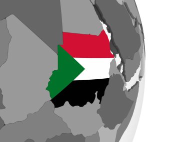 Sudan katıştırılmış bayrak ile gri siyasi dünya üzerinde. 3D çizim.