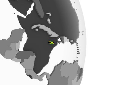 Jamaika katıştırılmış bayrak ile gri siyasi dünya üzerinde. 3D çizim.