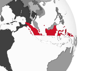 Endonezya katıştırılmış bayrak ile gri siyasi dünya üzerinde. 3D çizim.