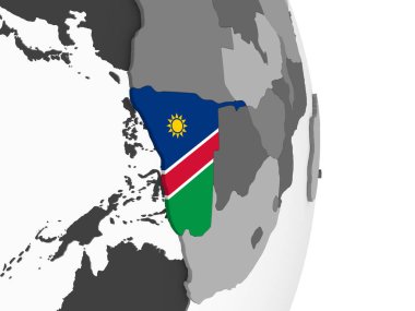 Namibya katıştırılmış bayrak ile gri siyasi dünya üzerinde. 3D çizim.