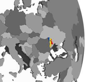 Moldova katıştırılmış bayrak ile gri siyasi dünya üzerinde. 3D çizim.