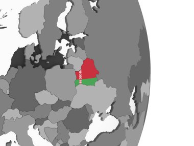 Beyaz Rusya katıştırılmış bayrak ile gri siyasi dünya üzerinde. 3D çizim.