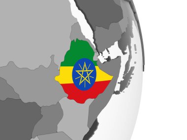 Etiyopya katıştırılmış bayrak ile gri siyasi dünya üzerinde. 3D çizim.