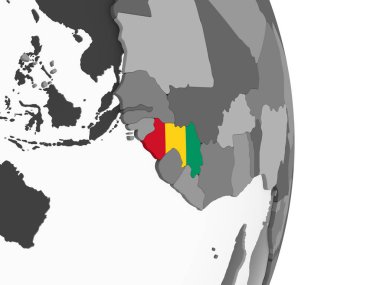 Gine katıştırılmış bayrak ile gri siyasi dünya üzerinde. 3D çizim.