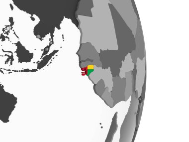 Gine-Bissau katıştırılmış bayrak ile gri siyasi dünya üzerinde. 3D çizim.