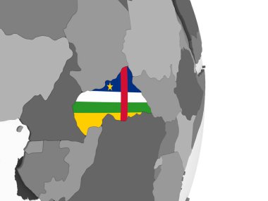 Orta Afrika katıştırılmış bayrak ile gri siyasi dünya üzerinde. 3D çizim.