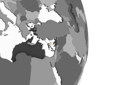 Kıbrıs katıştırılmış bayrak ile gri siyasi dünya üzerinde. 3D çizim.