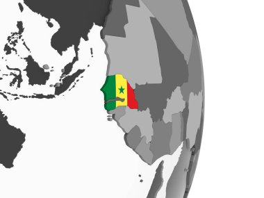 Senegal katıştırılmış bayrak ile gri siyasi dünya üzerinde. 3D çizim.