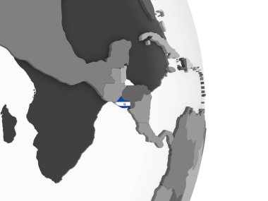 El Salvador katıştırılmış bayrak ile gri siyasi dünya üzerinde. 3D çizim.