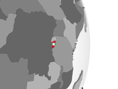 Burundi katıştırılmış bayrak ile gri siyasi dünya üzerinde. 3D çizim.