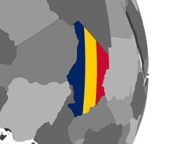 Chad katıştırılmış bayrak ile gri siyasi dünya üzerinde. 3D çizim.