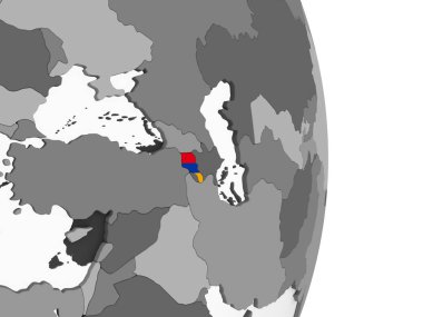Ermenistan katıştırılmış bayrak ile gri siyasi dünya üzerinde. 3D çizim.