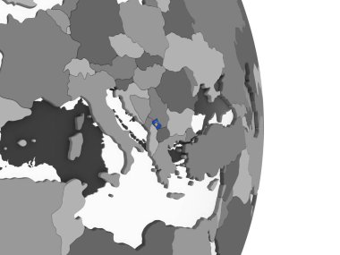 Kosova katıştırılmış bayrak ile gri siyasi dünya üzerinde. 3D çizim.