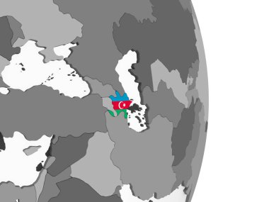 Azerbaycan katıştırılmış bayrak ile gri siyasi dünya üzerinde. 3D çizim.