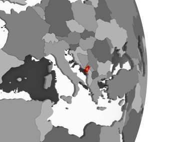 Karadağ katıştırılmış bayrak ile gri siyasi dünya üzerinde. 3D çizim.