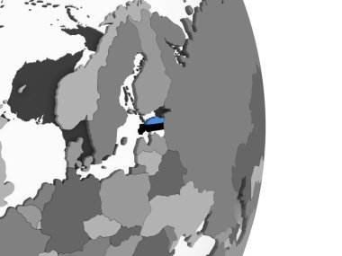 Estonya katıştırılmış bayrak ile gri siyasi dünya üzerinde. 3D çizim.