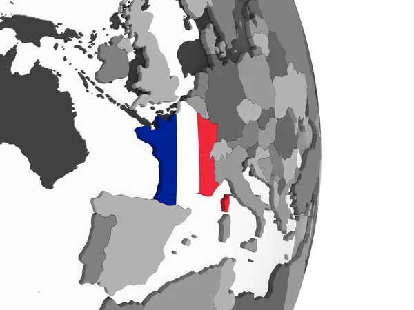 Франция Сером Политическом Глобусе Встроенным Флагом Иллюстрация — стоковое фото