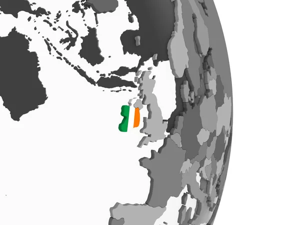 Irlanda Globo Político Cinzento Com Bandeira Embutida Ilustração — Fotografia de Stock