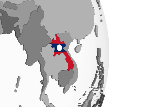 Лаос Сером Политическом Глобусе Встроенным Флагом Иллюстрация — стоковое фото