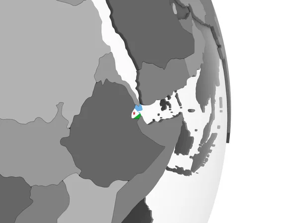 Джибутійський Сірий Політичних Глобусом Допомогою Вбудованих Прапор Ілюстрація — стокове фото