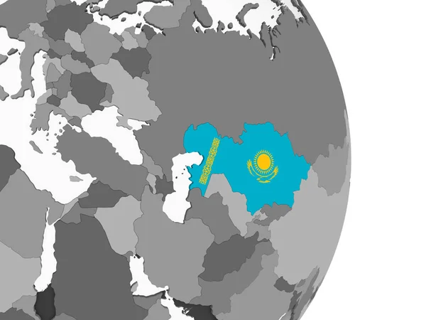 Kazachstan Szary Globus Polityczny Flagą Osadzonych Ilustracja — Zdjęcie stockowe