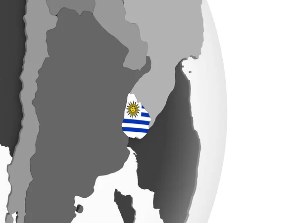 Uruguay Šedé Politické Zeměkoule Vloženými Vlajky Obrázek — Stock fotografie