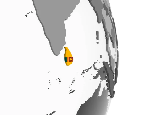 Sri Lanka Globo Político Cinzento Com Bandeira Embutida Ilustração — Fotografia de Stock