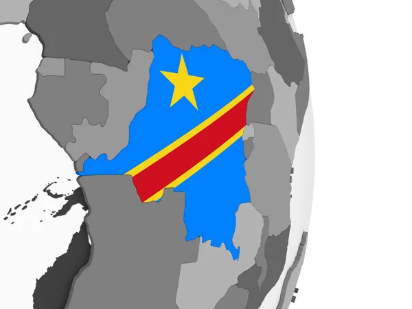 刚果民主共和国在灰色的政治世界与嵌入的旗子 — 图库照片