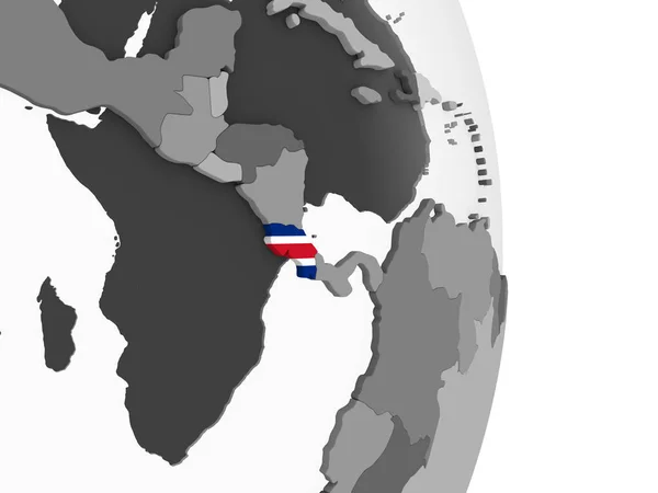 Costa Rica Sul Globo Politico Grigio Con Bandiera Incorporata Illustrazione — Foto Stock